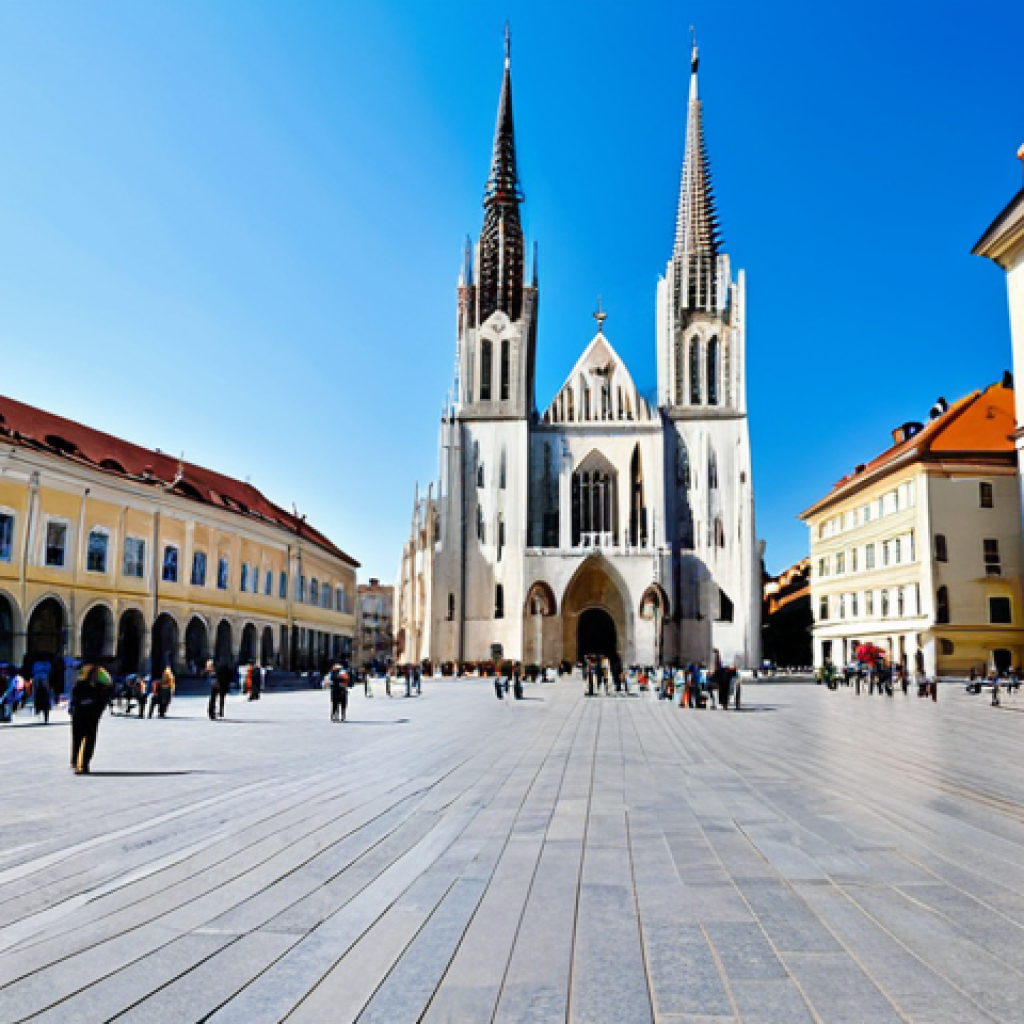 자그레브 대성당 역사 - **
"Exterior view of Zagreb Cathedral, showcasing its Gothic architecture and twin spires, surround...