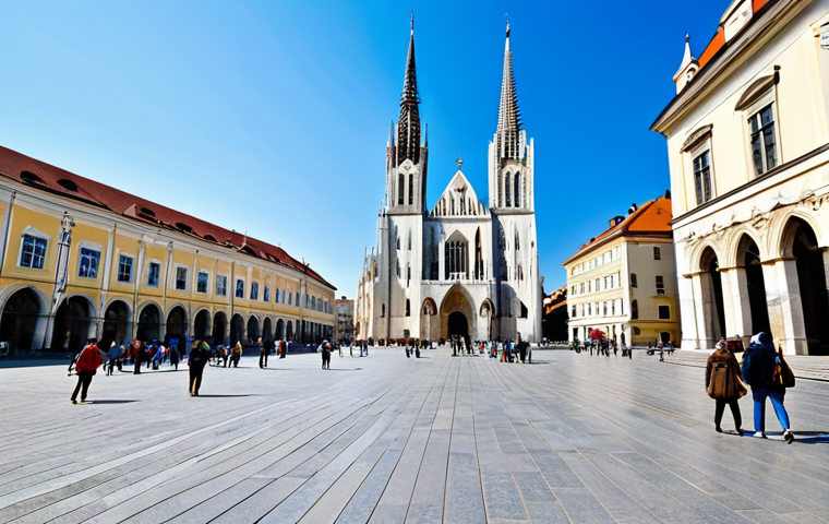 자그레브 대성당 역사 - **

"Exterior view of Zagreb Cathedral, showcasing its Gothic architecture and twin spires, surround...