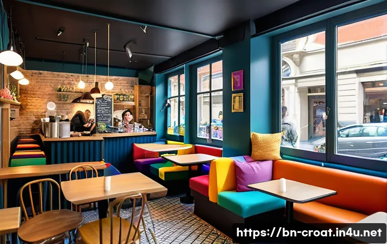 크로아티아의 LGBTQ  친화적인 공간 - A vibrant LGBTQ+ friendly caf&eacute; scene in Zagreb, Croatia, showing diverse patrons of various ages and...